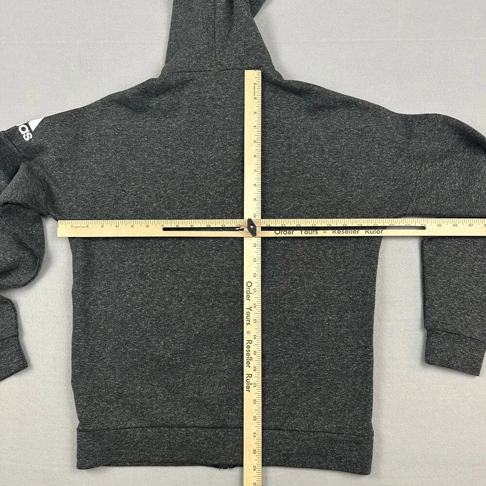 Adidas Hoodie Men Medium Gray Heather Full Zip Sweatshirt Logo Pockets L
